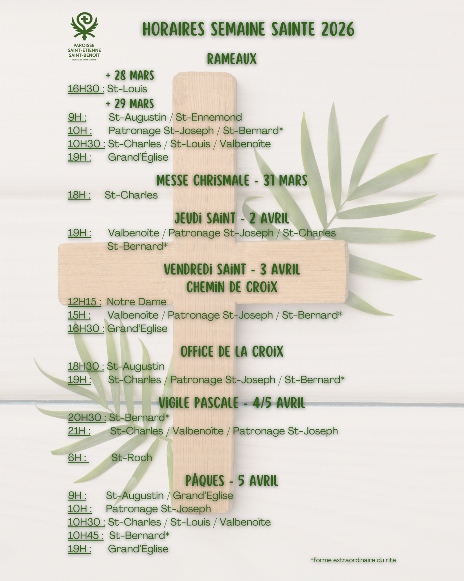 Lire la suite à propos de l’article Horaires Semaine Sainte 2026