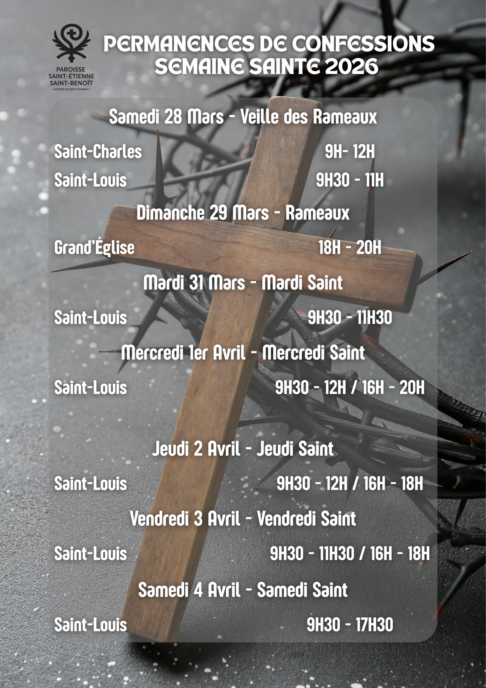 Lire la suite à propos de l’article Confessions – Semaine Sainte 2026