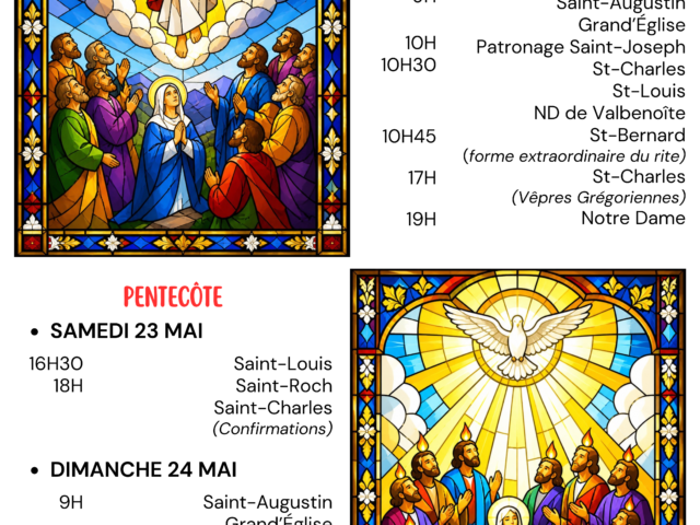 Horaires – Ascension & Pentecôte 2026