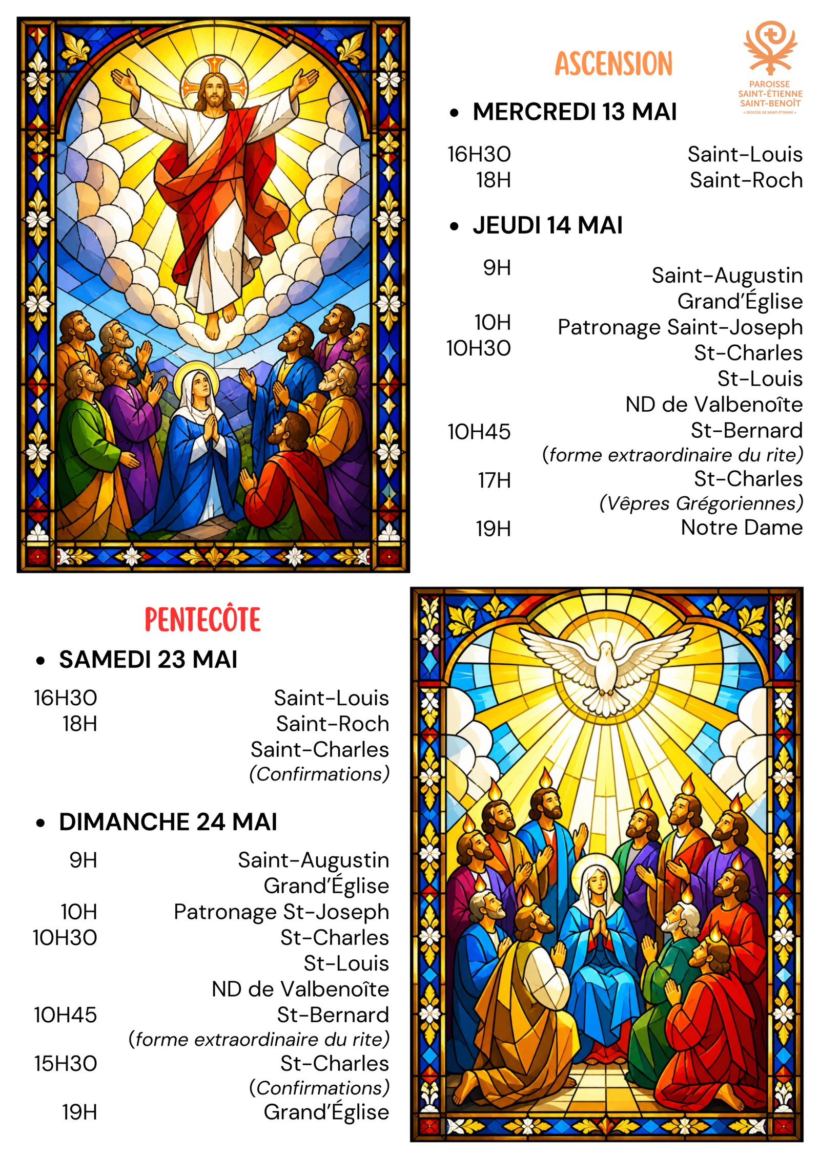 Lire la suite à propos de l’article Horaires – Ascension & Pentecôte 2026