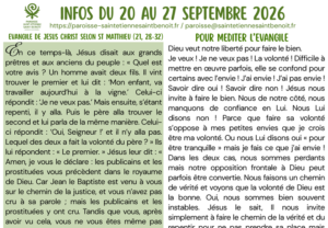 Infos du 20 Septembre au 26 Septembre 2026