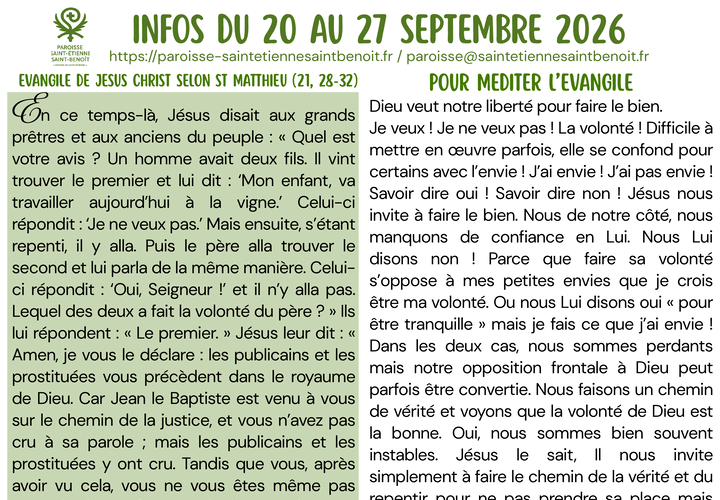 Infos du 20 Septembre au 26 Septembre 2026 preview
