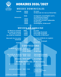Horaires des Messes – 2026/2027