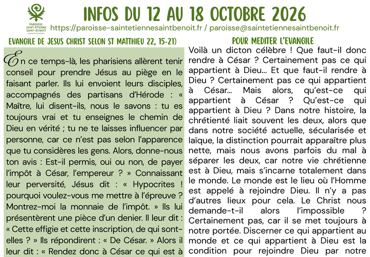 Infos du 12 Octobre au 18 Octobre 2026 preview